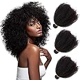 Mongolian Afro Kinky Curly Bundles Human Hair Bundles 8 8 8Inches 4B 4C Afro Kinky Bulk Human Hair Virgin Hair Burmese Curly Weave Bundles for Black Women Human Hair Weft Natural Black Color