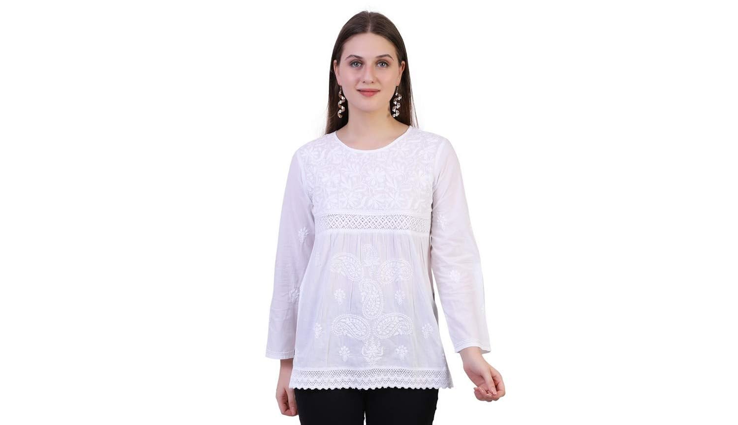 white chikankari short kurtis