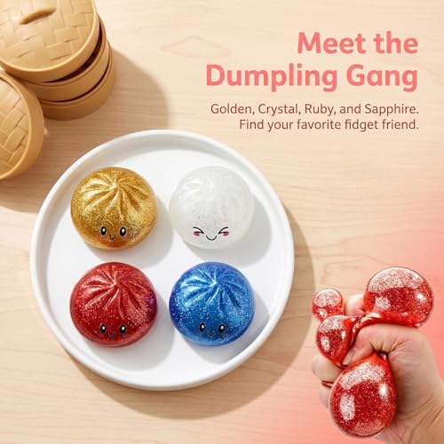 SLEEPHEAD®Dumpling Squishy Mystery Box, Glitter Dumpling, Dumplings Style Stress Balls for Adults and Kids, Cute Steamer Basket Design with Squeezable Bun Stress Relief Fidget Toys,2Pcs Random color