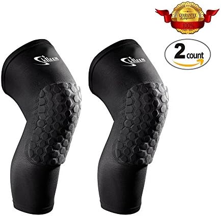 SKILEEN Padded Leg Sleeve Knee Pad Protector Anti-Slip Honeycomb KneePad Youth/Kids &amp; Adult Black for Volleyball Baseball Football - 1 Pair