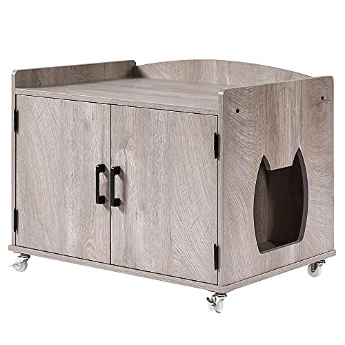 beeNbarks Cat Litter Box Enclosure with Wheels, Cat Washroom Storage