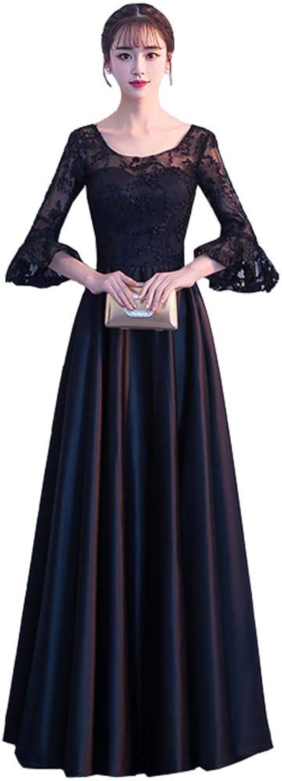Amazon パーティードレス コーラス 衣装 フォーマルドレス 結婚式 他と被らないロングドレス 演奏会 黒 演奏会用ドレス ロングドレス 演奏会 袖付き ドレス 大人 ピアノ 発表会 母親 親族 ミセス ステージ衣装 イブニングドレス 通販