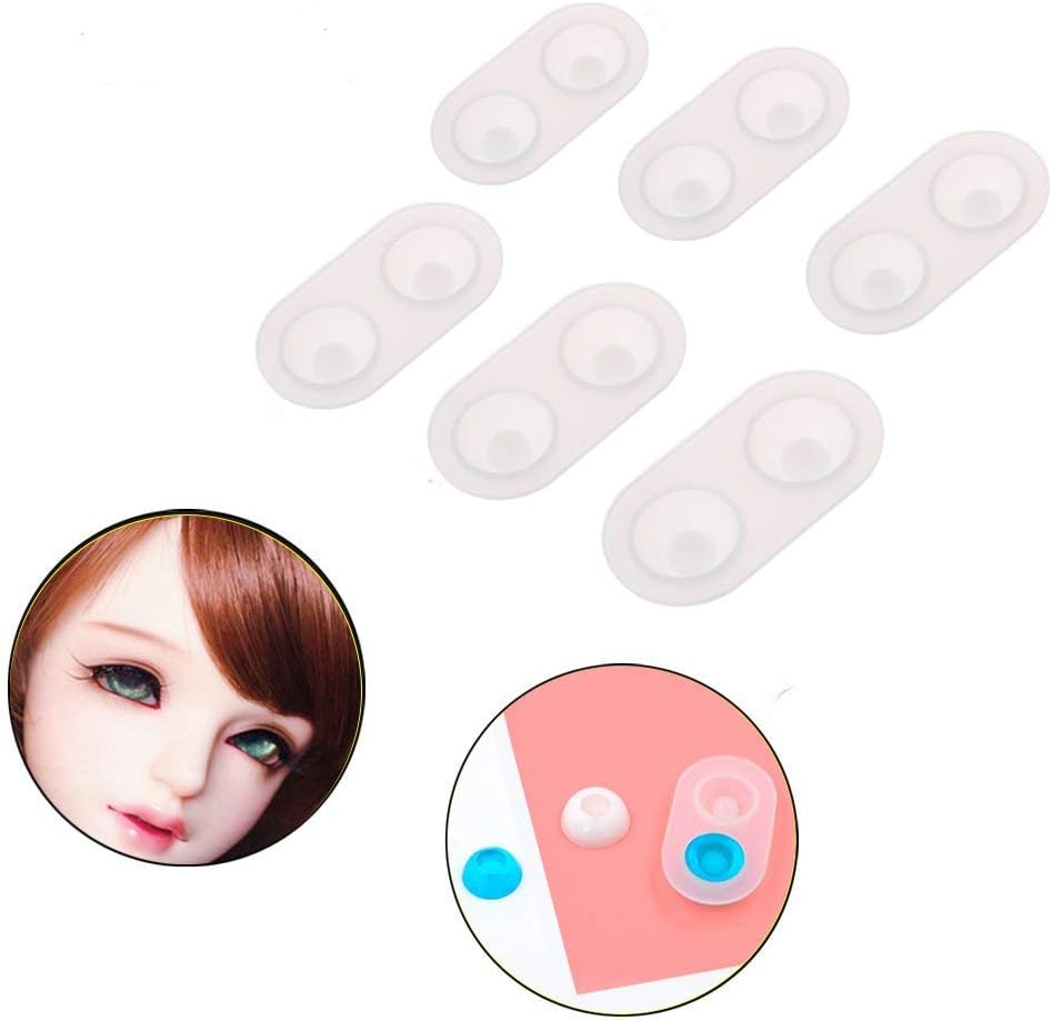 Pack of 6 DIY Doll Eyes Silicone Molds, BJD Doll Heavy Pupil Eye Clear Casting Molds Mold Base 14-22mm Eye Base