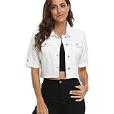 Dilgul Women's Denim Jacket Button Down Short Sleeve Cropped Jean Jacket Coat
