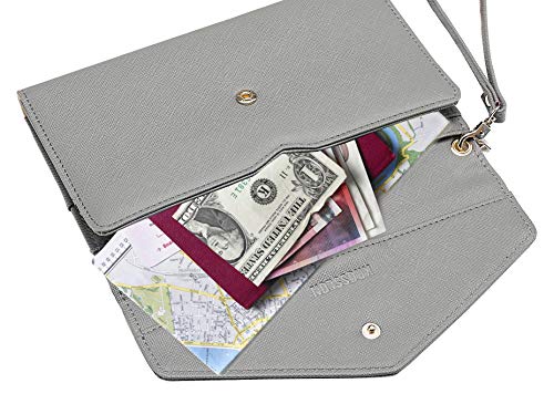 Krosslon Rfid Passport Holder Wristlet Travel Wallet Trifold Documents Organizer Slim Purse, Fit US UK CA Passport Cover Best Traveling Accessories for Women, Storm Gray(217#)