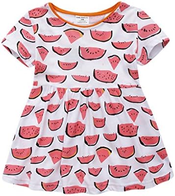 PRETCFTB Girl 1 Piece Short Sleeve Nightgowns Dress 100%Cotton Rainbow Watermelon Bird Rabbit Size 18Mos-6T (5T, Pink 2)