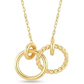Gelin Dainty Interlocking Double Circle Necklace for Women in 14K Solid Gold, 18 Inch Chain