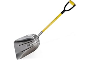 Plexon Metal Snow Shovel for Driveway - Heavy Duty Snow Shovel for Car - Aluminium Steel Winter Snow Scoop 15 Blade, Fiberglass Handle & Plastic D-Grip - Outdoor Garden Yard - 48 Length