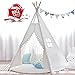 JOYNOTE Teepee Kids Tent with Thick Mat & Carry Case & Decorations Star Stickers & Flag - 5 Wooden Poles Canvas Tipi (White)