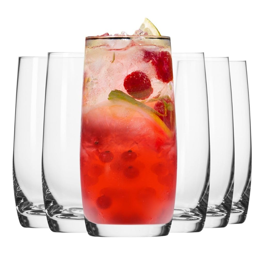 Krosno Long Drink Water Juice Drinking Highball Glasses | Set of 6 | 410 ML | Blended Collection | Cocktail Glasses, Half Pint Glasses, Beer Glass | Perfect for Home, Restaurants & Parties | Tumbler