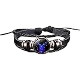 Fuqimanman2020 Zodiac Signs Spirit Bracelet Adjustable 12 Constellation Bracelet Multilayer Black Leather Wrap Bracelets Christmas Birthday Jewelry Gifts for Women Men