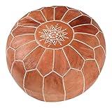 maisonmarrakech Handmade Leather Footstool Marrakech Tan Brown with White Stitching Unstuffed 23
