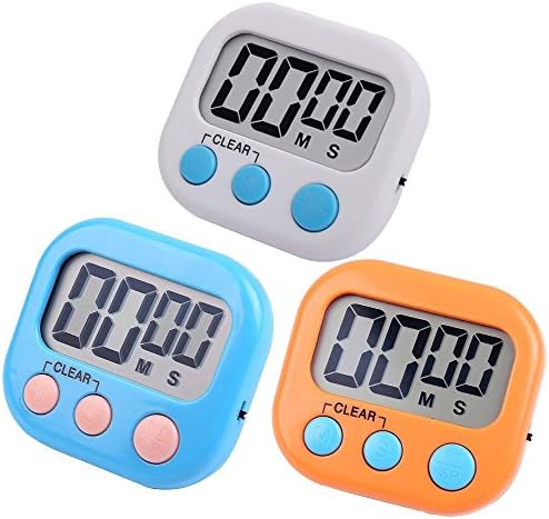 12 Pack (4 of each: ORANGE, BLUE, WHITE) Magnetic Digital Classroom/Kitchen Timer. ON/OFF Switch. Minute, Seconds Count Up and Countdown