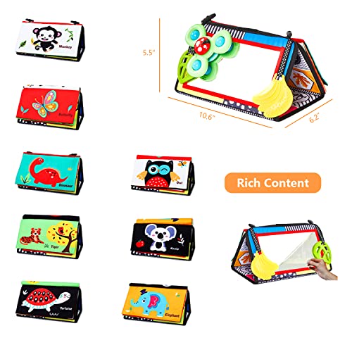 Tummy Time Mirror for Babies, Baby Floor Mirror with Spinning Toy, Soft