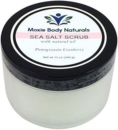 Natural Sea Salt Exfoliating Body Scrub with Natural Oil, POMEGRANATE CRANBERRY. All Skin Types. No Parabens, Phthalates, Dyes, Gluten, or Artificial Preservatives. Made in USA. 12 Ounces.