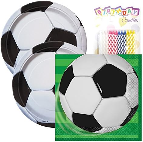 Soccer Birthday Party Tableware Plates and Napkin Bundle with 24 Candles (Serves 32)
