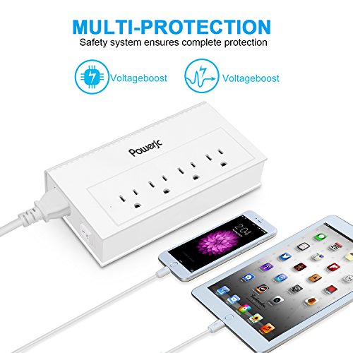 Travel Power Strip USB Adapter 4 Outlets with High Speed Smart USB Charging Ports Station Powerjc,White - Thumbnail 6