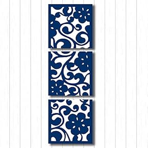 Blue Flowers Pattern Painting Artwork for Home Framed x3 Panels