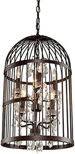 GWCSS Bird Cage Chandelier Led Restaurant Lamp Retro Decoration Iron Crystal,Brown