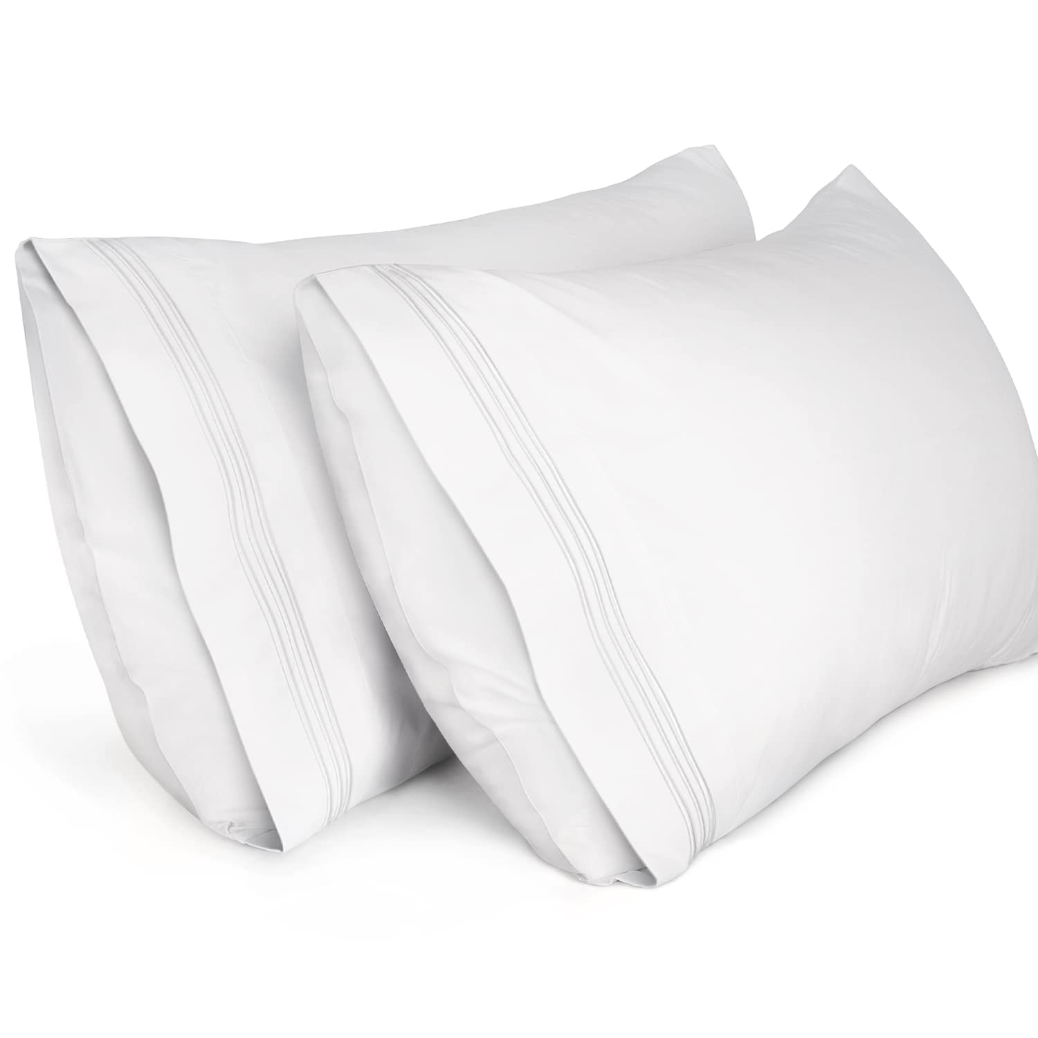 Lirex Extra Large Pillow Cases 2 Pack,1800 Thread Count Embroidered Soft Brushed Microfiber White Pillowcases