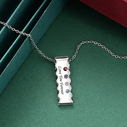 Personalized 4 Simulated Birthstone Bar Necklace for Grandma or Mom Custom Names Grandmother's Birthday Jewelry Gift - Thumbnail 5