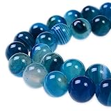 PLTbeads 6mm Blue Stripe Agate Smooth Round Shape Natural Gemstone Loose Beads For 1 Strand per Bag Approxi 15.5 inch 64-66pcs Jewelry Making