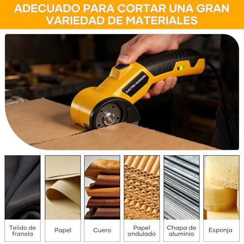 Kayoosi Tijeras Eléctricas Inalámbricas Recargables con 3 Cuchillas de Recambio, Tijeras para Tela con Interruptor de Seguridad, Cortador de Carton, Aptas para Plástico, Cuero, Textiles, Cartón.