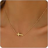 Jewigo Cross Necklace for Women 18K Gold Plated Cross Pendant Necklace Dainty Sidways Cross Choker Necklaces Simple Small Cross Pearl Chain Trendy Faith Jewelry Gift