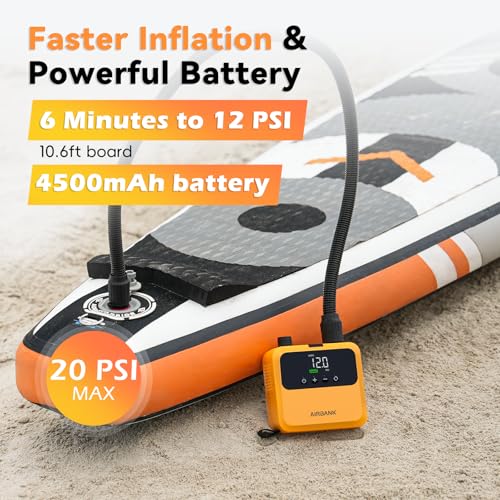 AIRBANK Mini Paddle Board Pump Pulse Pro, Small Rechargeable SUP Pump Electric Portable, Brushless Motor, MAX 20PSI, Fast Inflation Air Pump for Kayak, Inflatables, Boats, Tent, Kite Wings