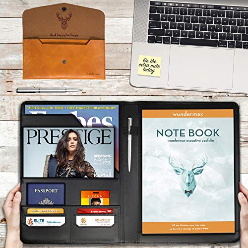 Wundermax Padfolio Portfolio Leather Folder Business Folder Professional Interview PU Leather Padfolio Resume Holder Portfolio Notebook Business Portfolio for Men and Women - Thumbnail 4