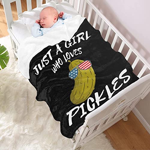Pickles Fleece Throw Blanket Soft Plush Blankets with Just Girl Loves Pickles Print Flannel Air Conditioner Quilt for Bed Sofa Couch Women Girls Gift 40\