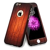 iPhone 6/6s Full Body Hard Case-Aurora Flexible Plastic Front and Back Cover with Tempered Glass Screen Protector for iPhone 6/6s 4.7 Inch (Black wood pattern)