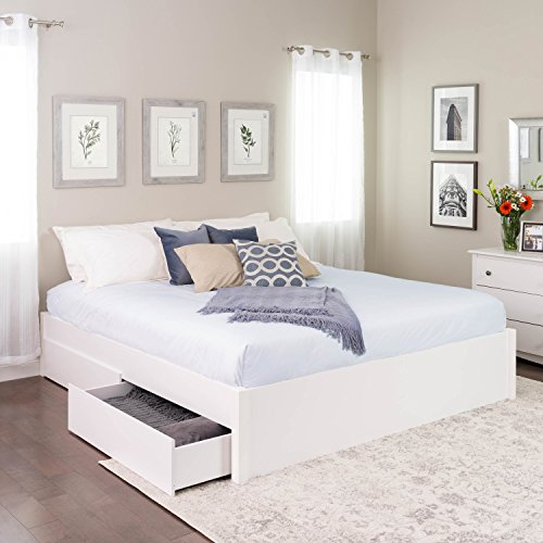 King Select 4-Post Platform Bed with 4 Drawers, White