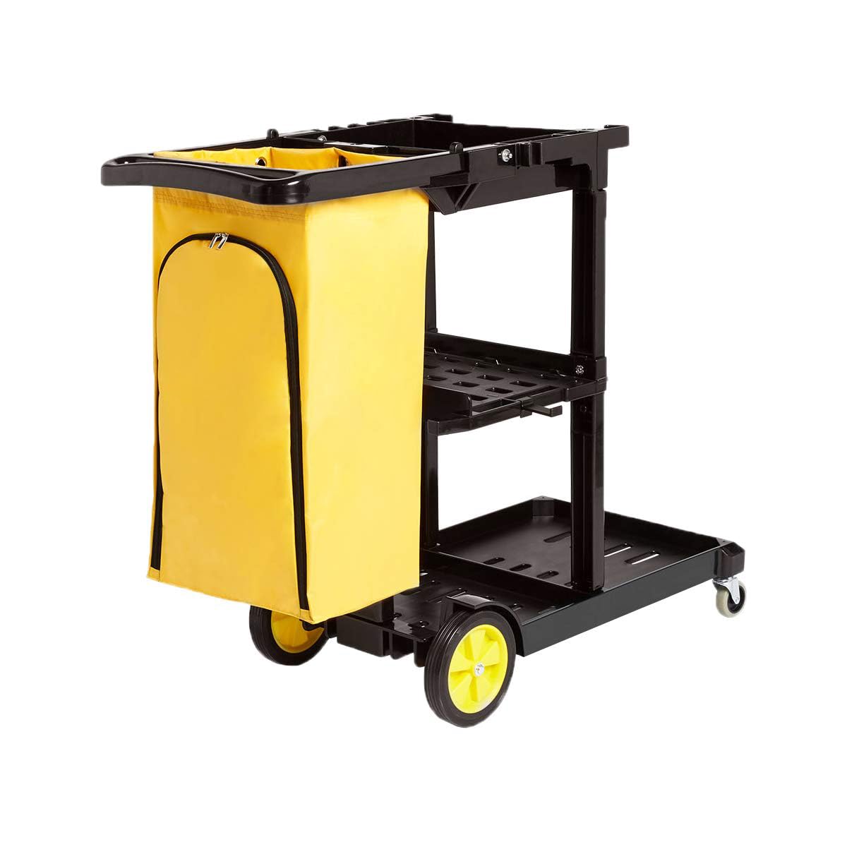 Amazon Basics 611-BLK Cleaning Cart with Zipper Bags and 2 Shelves, Black / Yellow