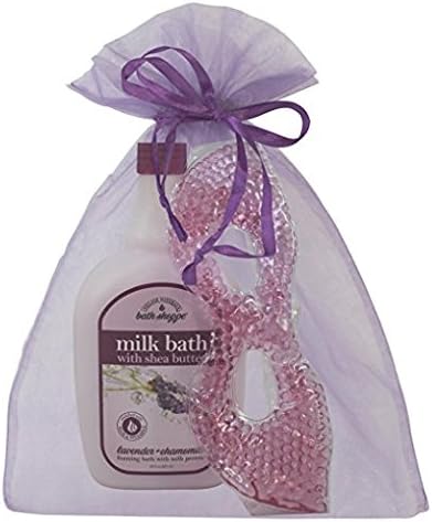 Village Naturals Bath Shoppe Lavender and Chamomile Foaming Milk Bath Bath and Body Set with a Gel Bead Eye Mask in an Organza Bag