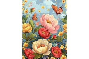 GUMITOON Diamond Painting Kits for Adults, Peonies and Butterflies 5D Diamond Art Painting by Numbers Kits, DIY Diamond Art Kits, Full Round Drill Diamond Painting Kit for Adults for Home Wall Decor,12x16 inch