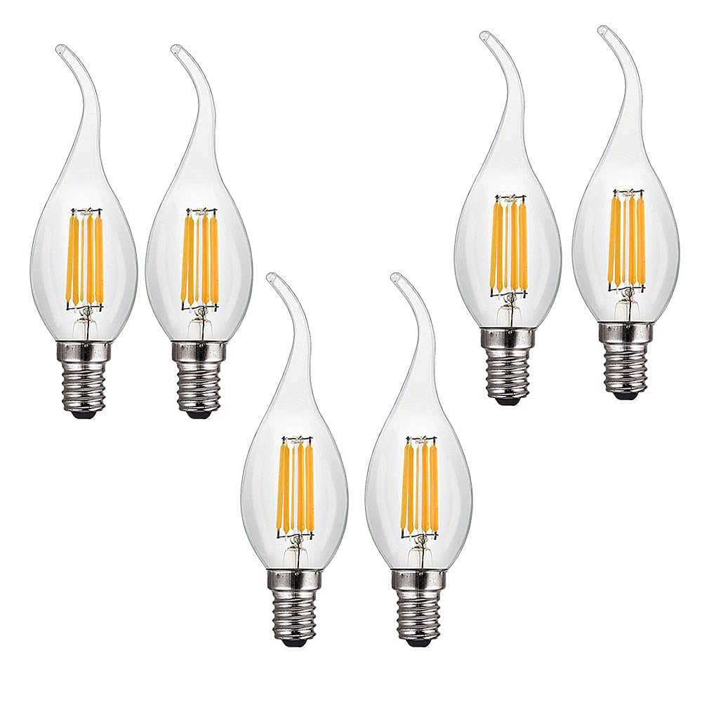 ZYUJIA 6W E14 Dimmable LED Candle Bulb(Equivalent to 60W) 6 Packs C35 LED Filament Light Bulb 600LM 2700K Warm White Vintage Filament Energy Saving Candelabra Lamp