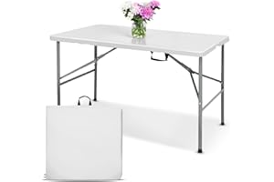 EconoHome White 4ft Folding Table with Handle | Heavy-Duty Foldable Table | Portable Table for Indoor & Outdoor Use | Perfect for Events, Camping, Parties, Dining & More