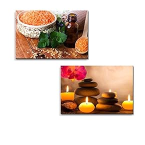 Spa Still Life with Aromatic Candles and Bath Salt SPA Concept - Canvas Art Wall Art - 16"x24" x 2 Panels