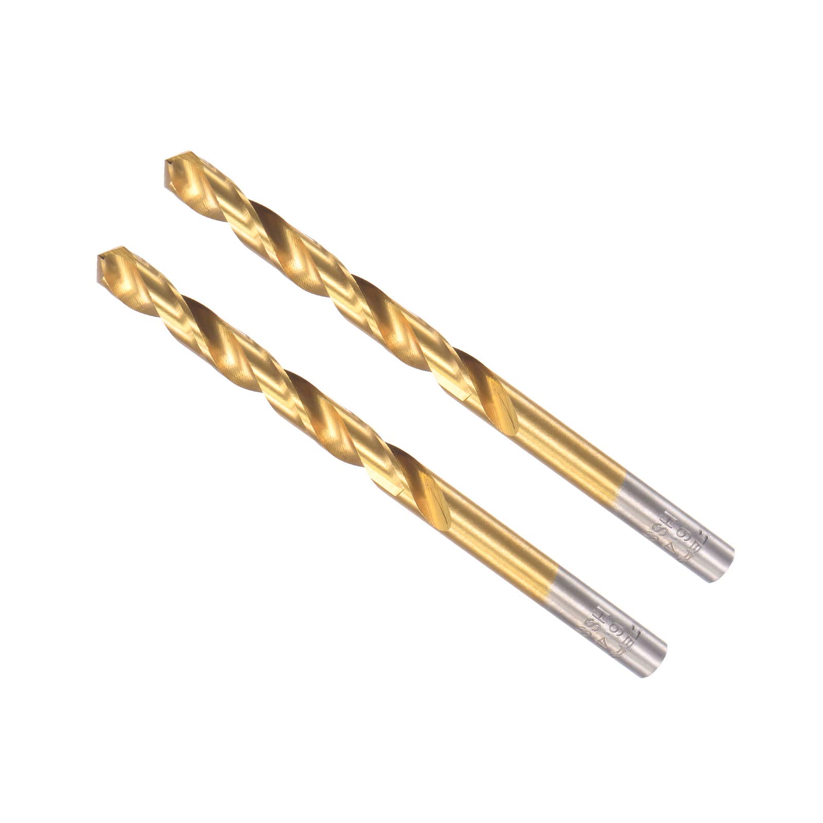 CoCud Twist Drill Bits, 6.3mm Drilling Diameter, Titanium Coated High Speed Steel 6542 Straight Round Shank - (Applications: for Stainless Steel Alloy Metal), 2-Pieces
