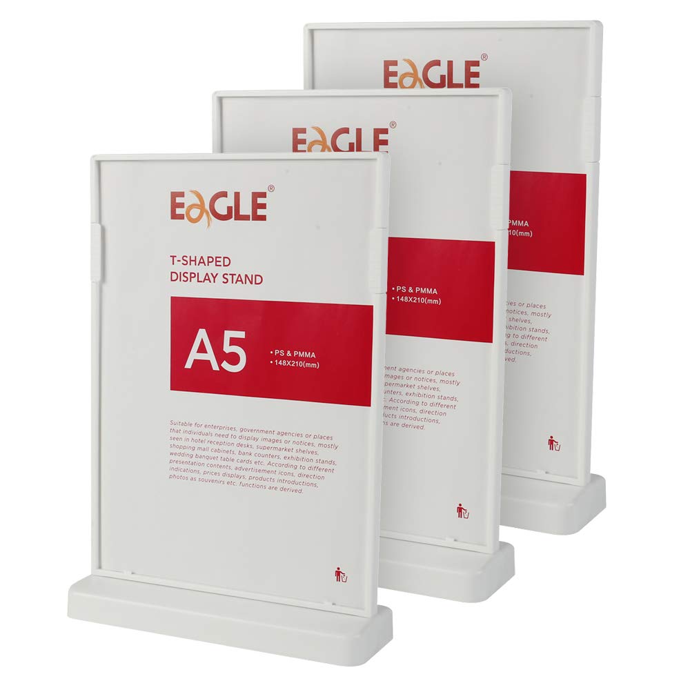 Eagle Pack of 3 Acrylic Table Display Stand, A5 Double Sides Photo Frame, Poster Stand, Flyers, Menu, Perfect for Restaurants, Counter