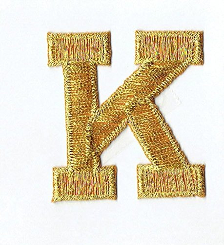 Alphabet Letter - K - Color Gold - 2" Block Style - Iron On Embroidered Applique Patch