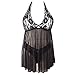 JuicyRose Women's Sexy Lingerie Lace Sleepwear Halter Babydoll V-String Miniskirt (US M=Tag L, Black)