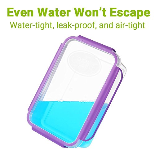 COZZINE Food Storage Containers, Airtight Leak Proof Lock Durable Plastic Microwaveable Bento Box Dishwasher and Freezer Food-Safe, BPA Free (Purple, 3-Piece)