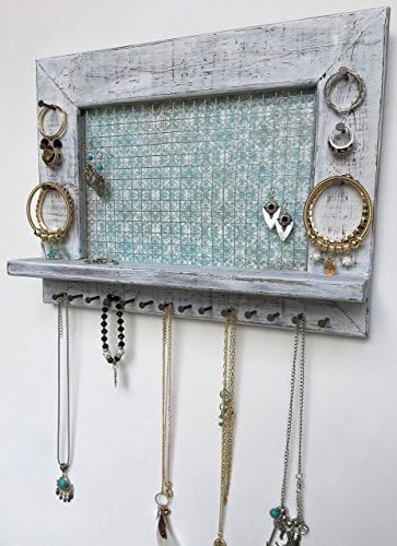 Women's wood jewelry organizer, rustic, antique, wall mount display for earrings, necklaces, rings, and bracelets, jewelry hanger, necklace organizer, distressed, shelf