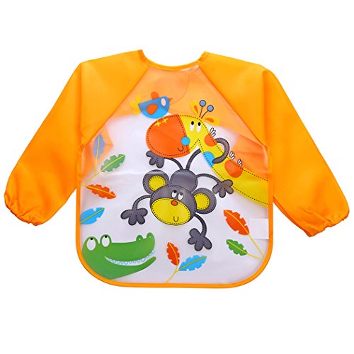 Aniwon 4Pcs Infant Toddler Baby Bibs with Sleeves Waterproof Bibs Long Sleeved Bibs, 1-5 Years Old - Thumbnail 5