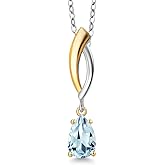Gem Stone King 925 Silver and 10K Yellow Gold Sky Blue Aquamarine Pendant Necklace for Women | 0.65 Cttw | Gemstone March Birthstone | Pear Shape 7X5MM | With 18 Inch Silver Chain