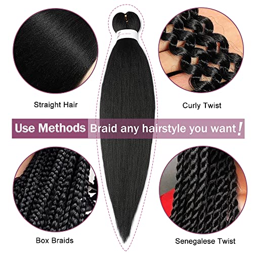 Easy Braid Pre stretched Braiding Hair 14 Inch 3Packs Black Hair Products for Natural Hair Kanekalon Braiding hair Pre stretched Hot Water Setting Box Braid Crochet Hair Extensions (14 Inch,1B#)