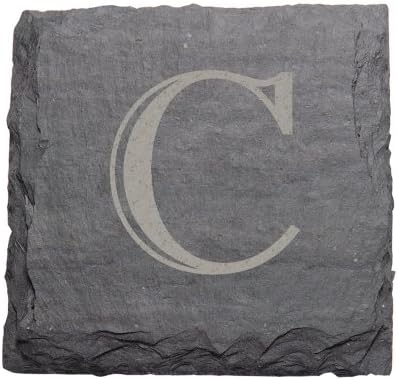 J.K. Adams 4-Inch Square Monogrammed Initial Slate Coasters, Set of 4, "C"