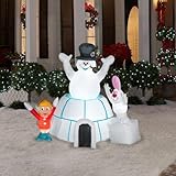 CHRISTMAS DECORATION LAWN YARD INFLATABLE AIRBLOWN FROSTY THE SNOWMAN IN AN IGLOO WITH KAREN AND RABBIT 5' TALL